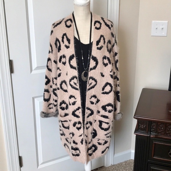 easel Sweaters - NWT Easel Leopard Print Long Cardigan